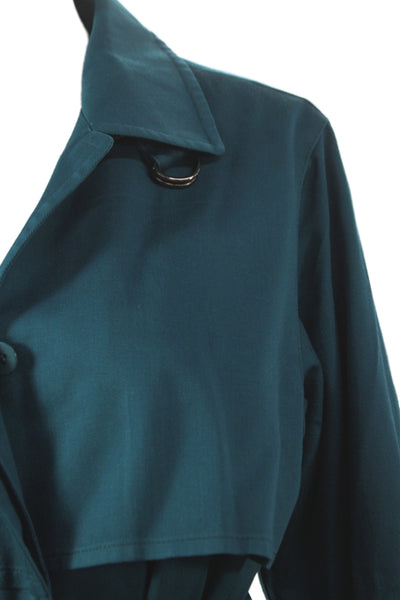 London Fog Womens Green Trench Coat Polyester Blend Button Size 8