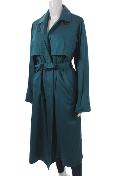 London Fog Womens Green Trench Coat Polyester Blend Button Size 8
