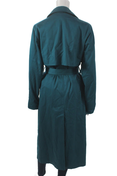 London Fog Womens Green Trench Coat Polyester Blend Button Size 8