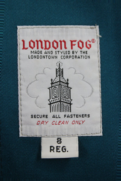 London Fog Womens Green Trench Coat Polyester Blend Button Size 8
