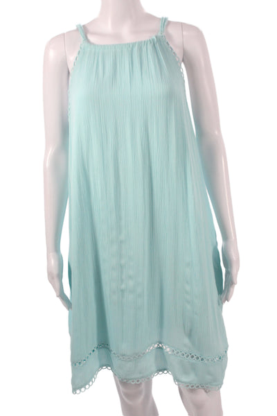 La Blanca Womens Blue Gauze Beach Cover Up Dress Sleeveless Knee Length Size L