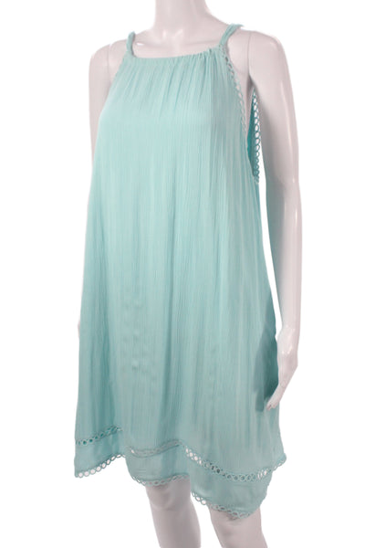 La Blanca Womens Blue Gauze Beach Cover Up Dress Sleeveless Knee Length Size L