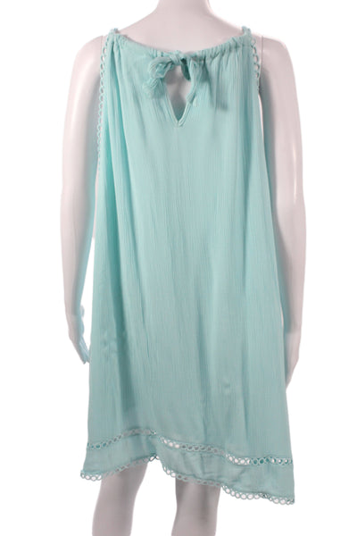 La Blanca Womens Blue Gauze Beach Cover Up Dress Sleeveless Knee Length Size L
