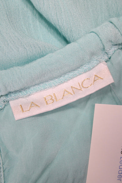 La Blanca Womens Blue Gauze Beach Cover Up Dress Sleeveless Knee Length Size L