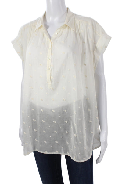 Nili Lotan Women Tunic Blouse Ivory Cotton Polka Dot Short Sleeve Size M
