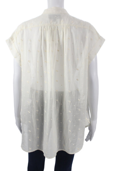 Nili Lotan Women Tunic Blouse Ivory Cotton Polka Dot Short Sleeve Size M