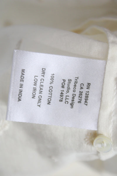 Nili Lotan Women Tunic Blouse Ivory Cotton Polka Dot Short Sleeve Size M