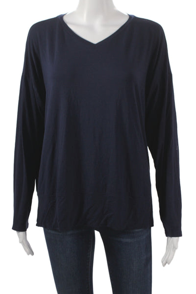 Eileen Fisher Women Blue V-Neck Long Sleeve Viscose Basic T-Shirt Size M