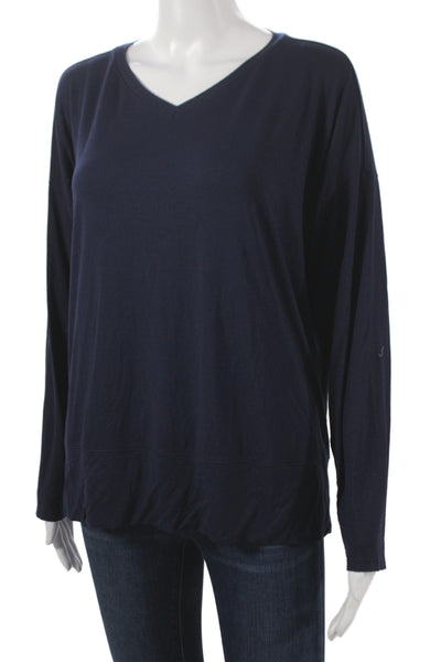Eileen Fisher Women Blue V-Neck Long Sleeve Viscose Basic T-Shirt Size M