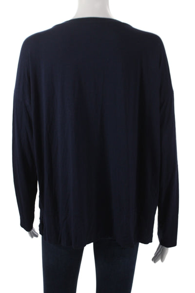 Eileen Fisher Women Blue V-Neck Long Sleeve Viscose Basic T-Shirt Size M