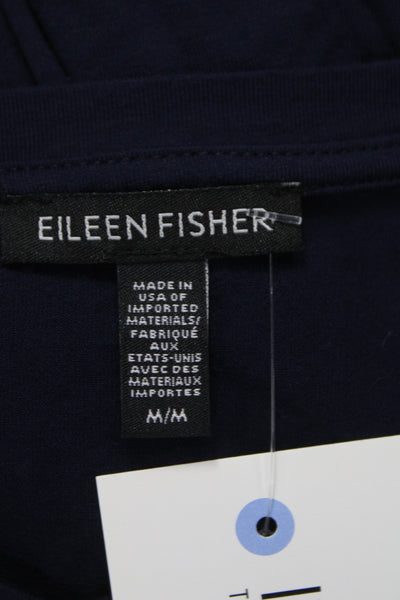 Eileen Fisher Women Blue V-Neck Long Sleeve Viscose Basic T-Shirt Size M