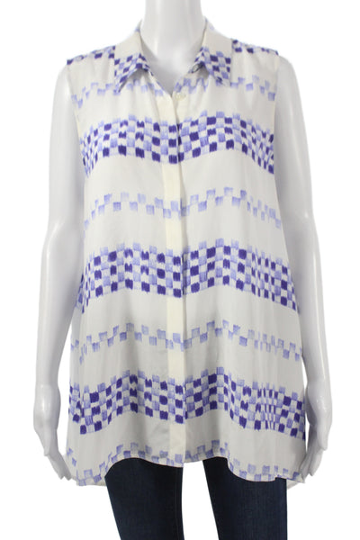 Equipment Femme Womens White Silk Tunic Button Up Collared Sleeveless Size L