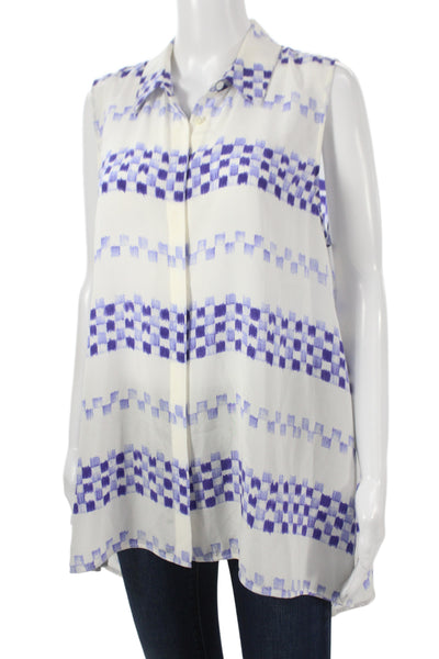 Equipment Femme Womens White Silk Tunic Button Up Collared Sleeveless Size L