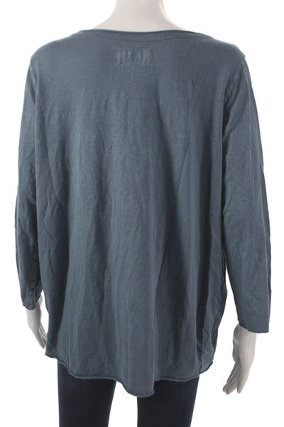Labo.Art Womens Linen Scoop Neck 3/4 Sleeve Basic T-Shirt Blue Size 3