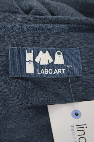 Labo.Art Womens Linen Scoop Neck 3/4 Sleeve Basic T-Shirt Blue Size 3