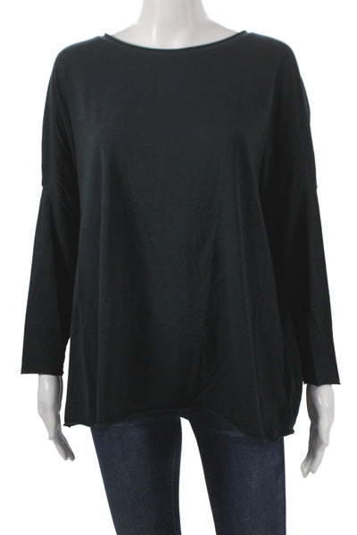Labo.Art Womens Black Boat Neck Long Sleeve Basic T-Shirt Cotton Size 3