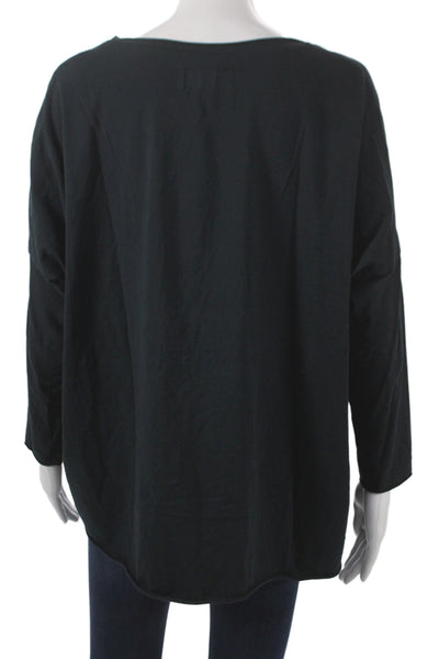 Labo.Art Womens Black Boat Neck Long Sleeve Basic T-Shirt Cotton Size 3
