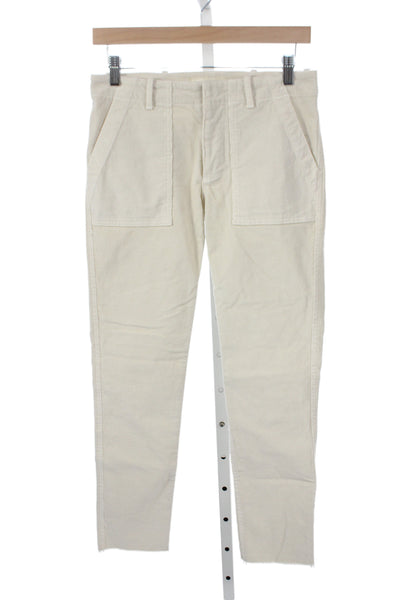 Nili Lotan Women High Rise Cropped Cotton Pants Ivory Zip 28 Inseam Size 00