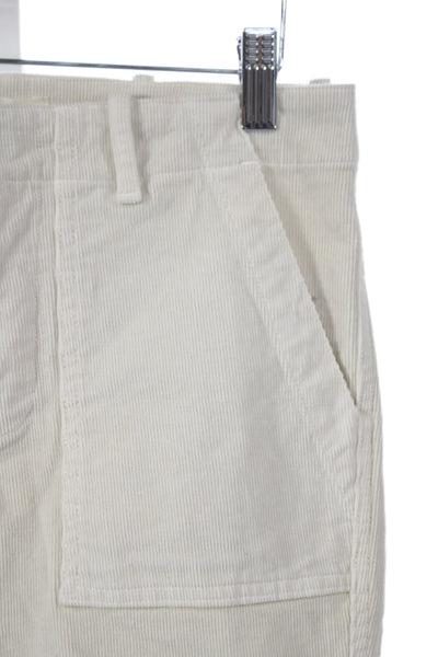 Nili Lotan Women High Rise Cropped Cotton Pants Ivory Zip 28 Inseam Size 00