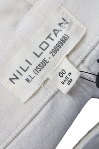 Nili Lotan Women High Rise Cropped Cotton Pants Ivory Zip 28 Inseam Size 00