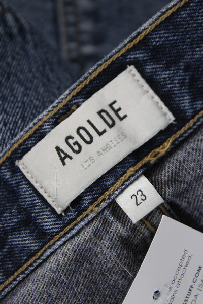Agolde Womens Blue High Rise Straight Jeans Button Fly Size 23