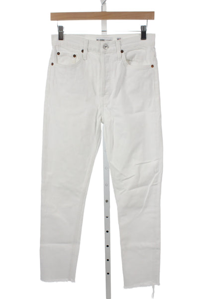Re/Done Womens Straight Jeans White High Rise Cotton Blend Size 26