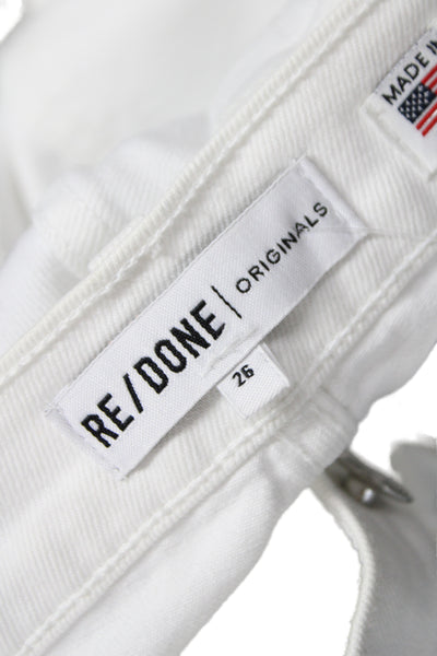 Re/Done Womens Straight Jeans White High Rise Cotton Blend Size 26