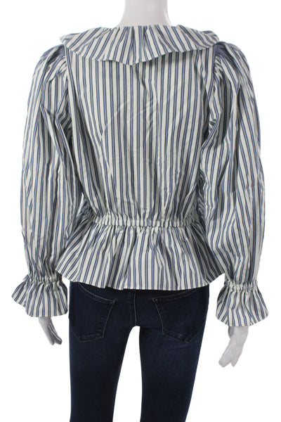 Hunter Bell Womens Peplum Blouse White Striped VNeck Tie Longsleeve Size XS