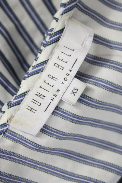 Hunter Bell Womens Peplum Blouse White Striped VNeck Tie Longsleeve Size XS