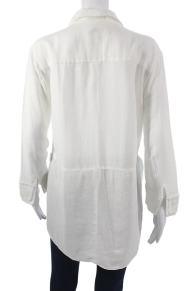 Halston Women Tunic Button Up Cotton Collared Long Sleeve White Size 2