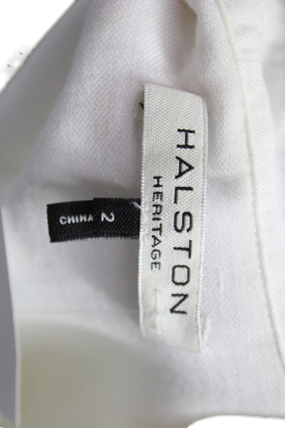 Halston Women Tunic Button Up Cotton Collared Long Sleeve White Size 2