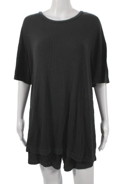 Brown Lee Women Pajama Set Black Modal Crew Neck Short Sleeve Size L