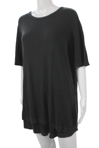 Brown Lee Women Pajama Set Black Modal Crew Neck Short Sleeve Size L