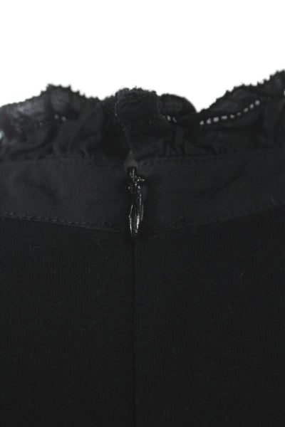 Me + Em Women Black Jersey Blouse High Neck Long Sleeve Zip Victorian Size 4