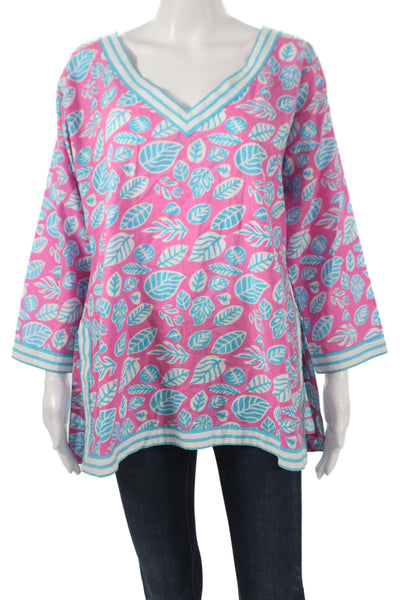 Gretchen Scott Designs Women Multicolor Floral V-Neck Tunic 3/4 Sleeve Size L
