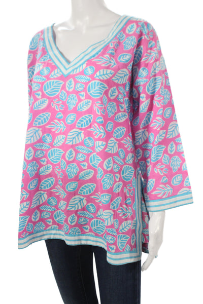 Gretchen Scott Designs Women Multicolor Floral V-Neck Tunic 3/4 Sleeve Size L