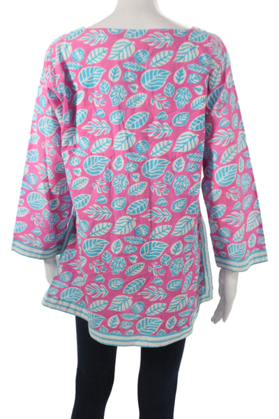Gretchen Scott Designs Women Multicolor Floral V-Neck Tunic 3/4 Sleeve Size L