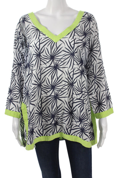 Gretchen Scott Designs Womens Floral Cotton V Neck Tunic 3/4 Sleeve Size L