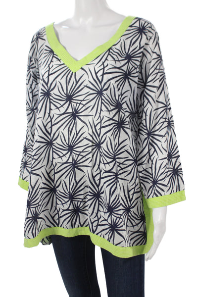 Gretchen Scott Designs Womens Floral Cotton V Neck Tunic 3/4 Sleeve Size L