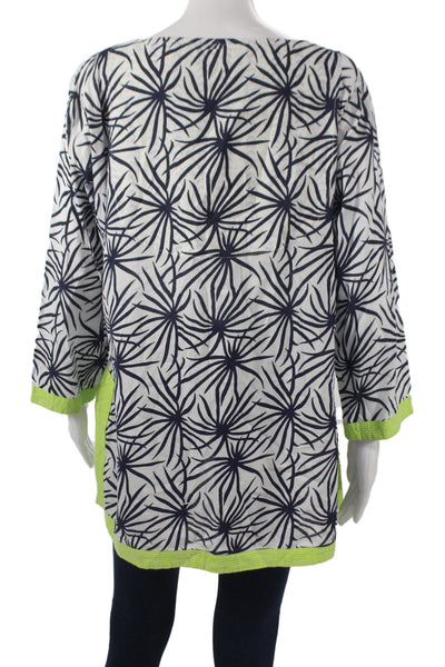 Gretchen Scott Designs Womens Floral Cotton V Neck Tunic 3/4 Sleeve Size L