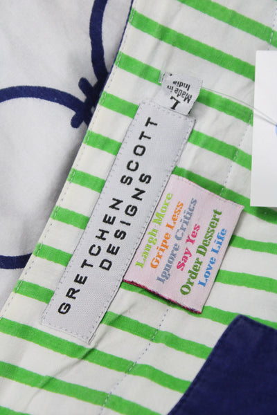 Gretchen Scott Designs Women Tunic V-Neck Blue Geometric 3/4 Sleeve Size L