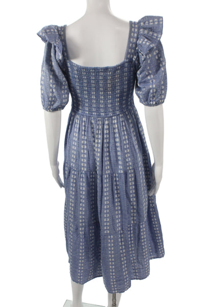 Sofie Schnoor Women Sundress Blue Cotton Square Neck Short Sleeve Size L