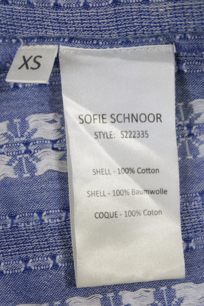 Sofie Schnoor Women Sundress Blue Cotton Square Neck Short Sleeve Size L