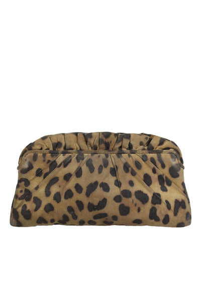 Lauren Merkin Womens Suede Animal Print  Clutch Brown Size Small