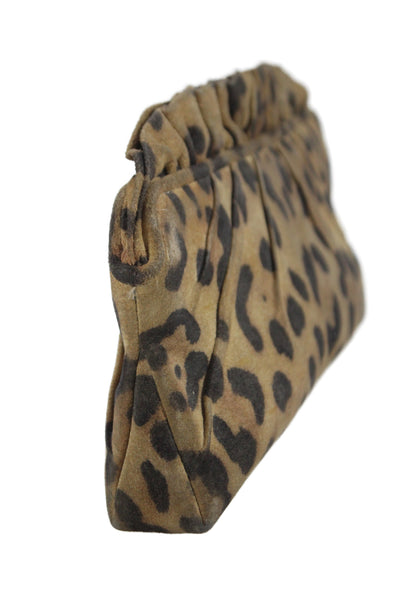 Lauren Merkin Womens Suede Animal Print  Clutch Brown Size Small