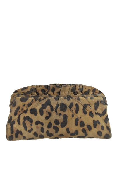 Lauren Merkin Womens Suede Animal Print  Clutch Brown Size Small