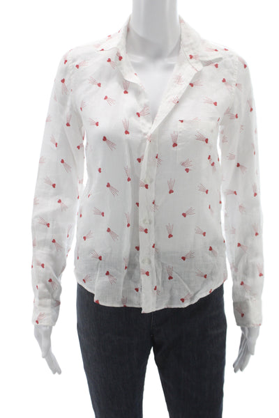 Frank & Eileen Womens Basic White Linen Collared Button-Up Heart Size 2XS