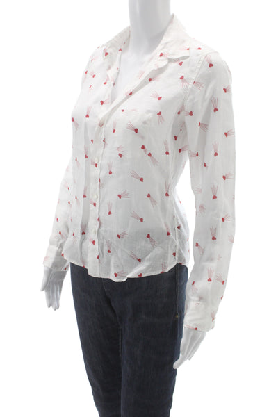Frank & Eileen Womens Basic White Linen Collared Button-Up Heart Size 2XS
