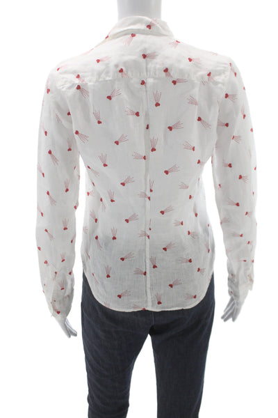 Frank & Eileen Womens Basic White Linen Collared Button-Up Heart Size 2XS