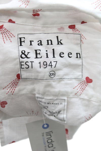 Frank & Eileen Womens Basic White Linen Collared Button-Up Heart Size 2XS